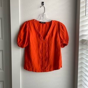 Bright orange linen-blend blouse